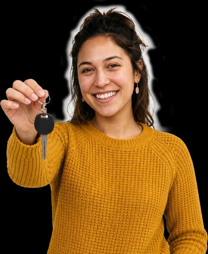 Female customer holding keys